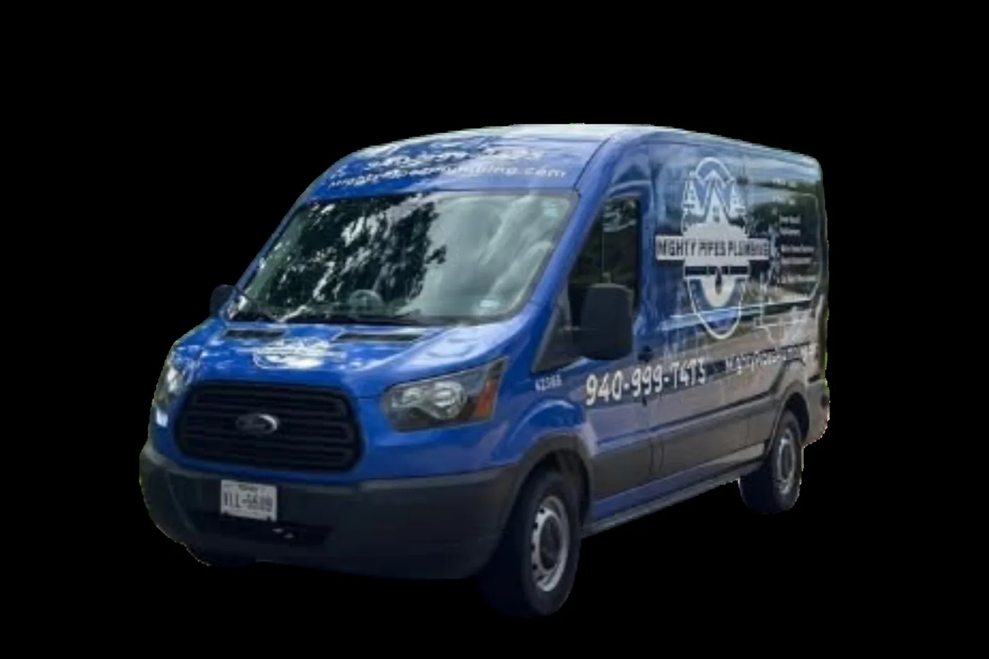 Mighty Pipes Plumbing service van serving Rhome, TX